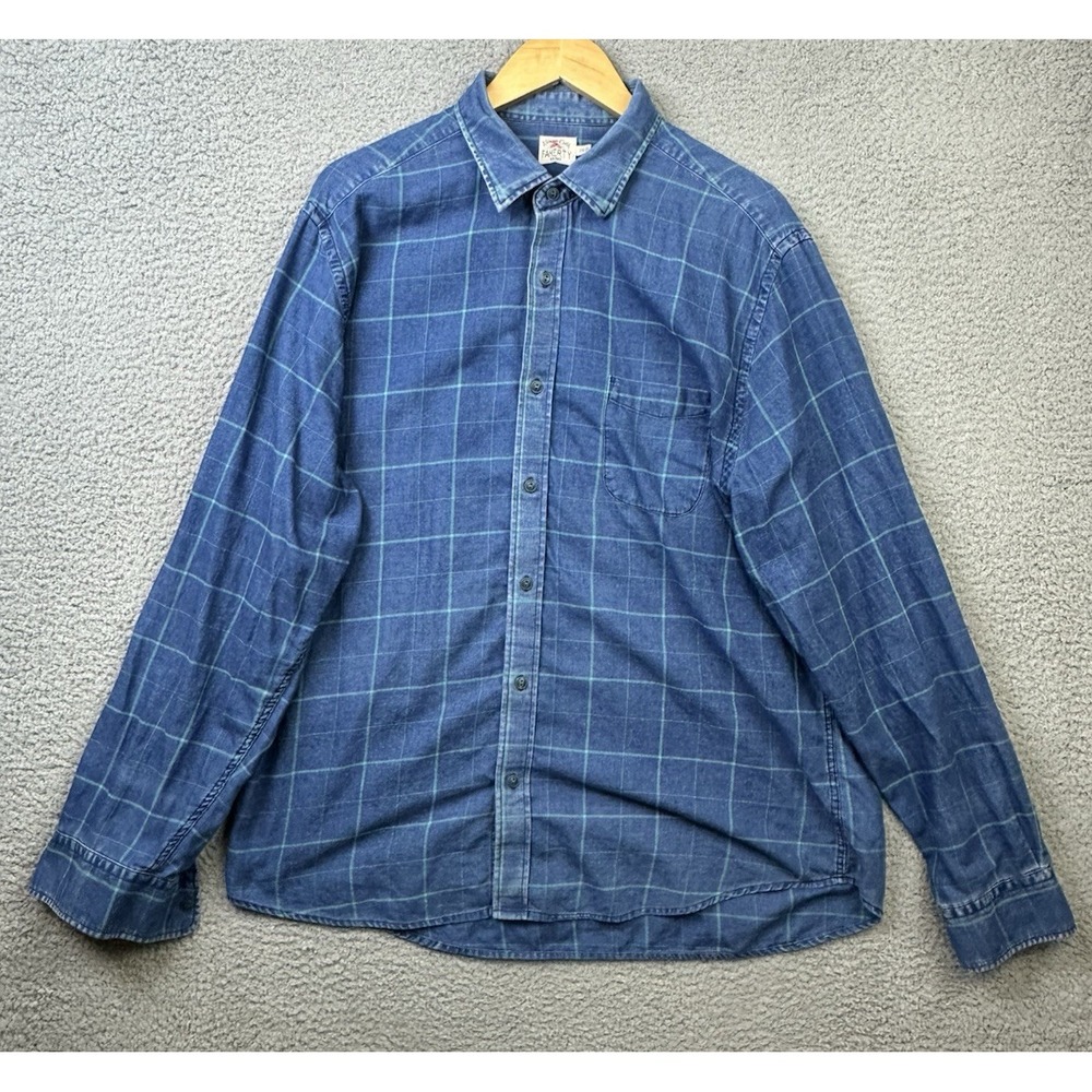 Faherty Shirt Mens XXL Blue Grid Plaid Long Sleeve Button Up Soft Cotton